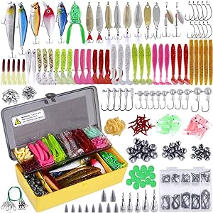 PLUSINNO Fishing Lures Baits Tackle Including Crankbaits, Spinnerbaits, Plastic Worms, Jigs, Topwater Lures, Tackle Box and More Fishing Gear Lures Kit Set, 102/302Pcs Fishing Lure Tackle