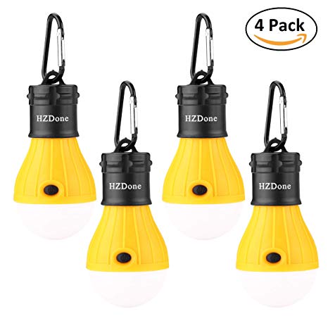 HZDone LED Camping Lantern [4 Pack] Portable Outdoor Tent Light Bulb for Camping Hiking Fishing Hurricane Storm Outage-Battery Powered Emergency Light [Red Blue Yellow Green Color Options]