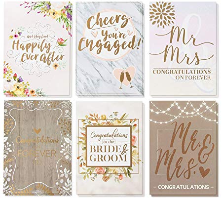Wedding Greeting Cards - 36-Pack, 6 Rustic Designs Bulk Greeting Cards and Envelopes for Wedding, Engagement, Bridal Shower, Congratulations to Newlywed, Bride and Groom, Mr. and Mrs, 5 x 7 Inches