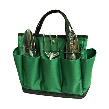 SYOOY Gardening Tool Tote Tools Organizer with 8 Pockets for Indoor Outdoor Garden - Dark Green 13.5" L (Tools not Included)