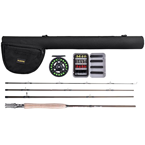 PLUSINNO Lightweight Ultra Portable Fly Fishing Rod Graphite Pole with 30-ton Toray Carbon Fiber Blanks and Chromed Stainless Steel Snake Guides 4-Piece with Rod Case