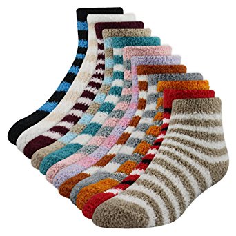 12 & 14 Packs: Extremely Soft Women's Fuzzy Fashion Cozy Slipper Socks Packs of 12 & 14 Pairs - One Size