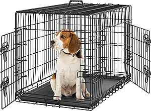 Yaheetech 36 inch Dog Crate Double Door Dog Crate w/Divider for Puppy to Adult Collapsible Metal Dog Crate with Removable Tray Dog Kennel Pet Crate for Small Medium Dogs Portable Travel Cage, Black