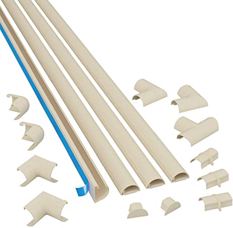 D-Line Micro Plus Cable Raceway Kit | Self-Adhesive Wire Covers | Electrical Raceway, Popular Cable Organizer for Home Theater, TV, Office and Home | 4 x 39 Inch Channels Per Pack - (Small, Beige)