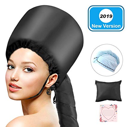 Bonnet Hood Hair Dryer, LC-dolida Soft Bonnet Hooded Hair Dryer Hand Free for Natural Curly Hair Care Deep Conditioning Cap Styling Curling Updated Extended Hose Length With Blue Dry Towel