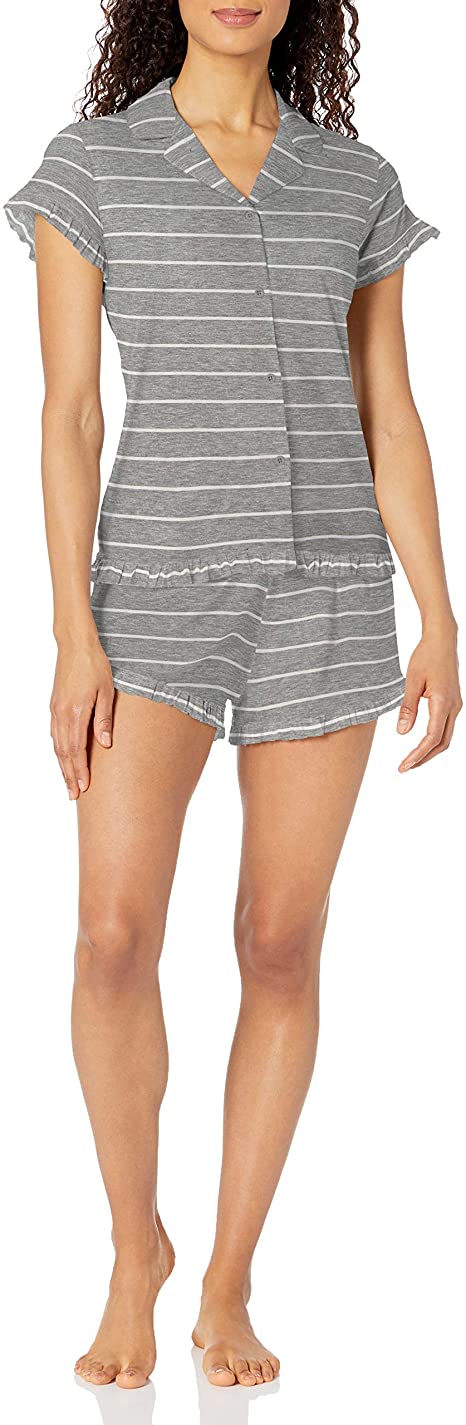 Amazon Brand - Mae Women's Notch Collar Pajama Set W/ Ruffle Detail