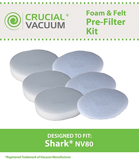 Shark NV80 3 Foam and 3 Felt Filters; Fits NV80, UV440 & UV420 Models; Part # XFF80, Designed & Engineered By Crucial Vacuum