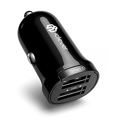 [Mini Car Charger]iClever BoostDrive 24W 4.8A Dual USB Car Charger for iPhone 7 / 6 plus / 6, iPad Mini / Pro, External Battery Pack, GPS, Bluetooth Speaker/Headphones, Mp3 Players and More, Black