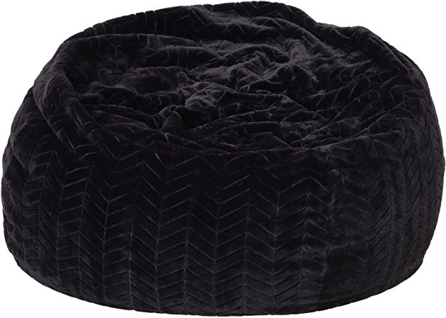 Heavy Metal Inc Meridian Bean Bag Plush Faux Fur Chair | Comfortable and Fun Beanbag for The Whole Family| Non-Spill Memory Foam Filling (Black)