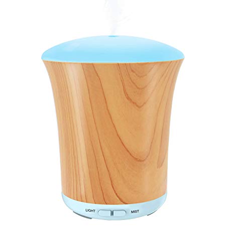 Aroma Diffuser, Luscreal 200ml Ultrasonic Aromatherapy Diffusers and Cool Mist Humidifiers with Automatically Shut-Off, Adjustable Mist Mode and 8 Colorful Light - Yellow Wood Grain