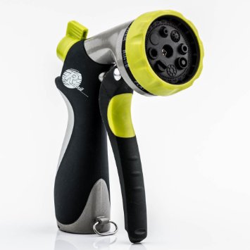Garden Hose Nozzle - Hand Sprayer - 8 Pattern Adjustable, Heavy Duty Metal Construction - Slip Resistant - With 3 Washer