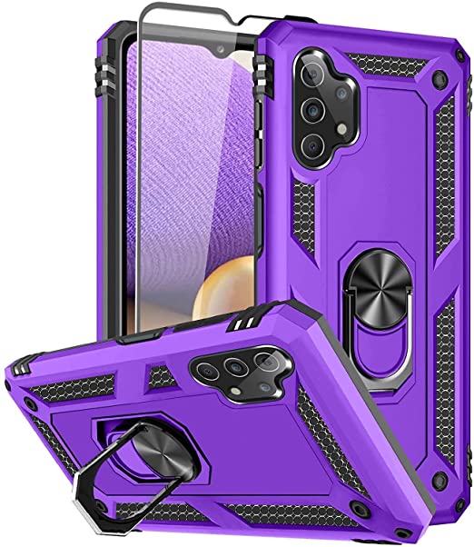 SunRemex Compatible with Samsung A32 5G Case with Tempered Glass Screen Protector Galaxy A32 5G Case Kickstand [ Military Grade ]. Drop Tested Protective Cover for Samsung A32 5G （2021）. (Purple)