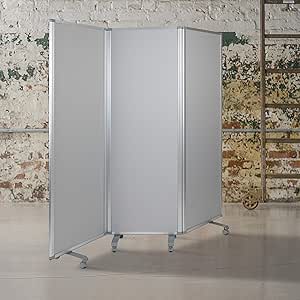 Flash Furniture Raisley 3-Section Mobile Magnetic Whiteboard and Cloth Partition, Rolling Dry Erase Board Room Divider, 72"H x 24"W