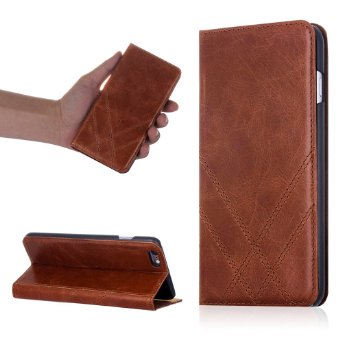 iPhone 6 Case, iPhone 6s Case, Marge Plus Oil Wax Pattern Genuine Leather iPhone Case One Card Holder Slot Flip Cover Folio Case With Stand for Apple iPhone 6/6s 4.7 Inch (Brown)