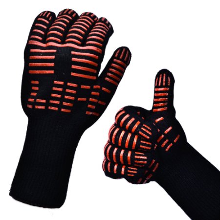 TTLIFE BBQ Grilling Cooking Gloves - 932°F Extreme Heat Resistant Gloves-Set of 2 Kitchen Gloves-Five Fingers Heat proof Oven Gloves Set - 1 Pair (Long)