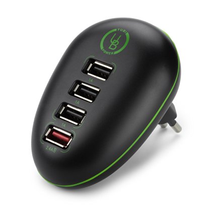 Yubi Power Universal Quad-Port USB Travel & Wall Charging Station for all iPhone, iPad, Samsung Galaxy, Android, HTC One, Motorola, LG, & Digital Cameras or any other USB-Charged Device - Italy Plug