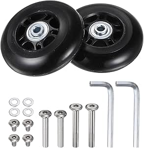 uxcell Replacement Luggage Wheels 80x24mm Suitcase Wheel Repair Kits Include 2 PU Bearing Wheels & Washers, Wrenches & Axle Screw for Trolley Bag, Inline Skate and Caster Board