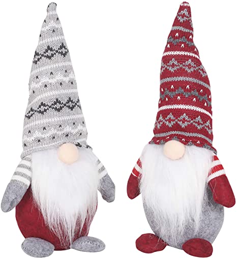 Cotill Christmas Gnome Plush, 2pcs Holiday Gnomes Scandinavian Swedish Tomte Set Figurines Christmas Ornaments Christmas Decoration for Home Table Decor - 11.5 Inches (Grey and Red)