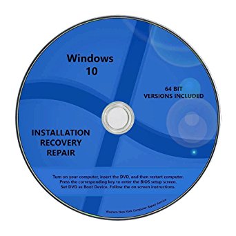 Windows 10 Pro & Home Install Reinstall Upgrade Restore Repair Recovery 64 bit x64 All in One Disc DVD