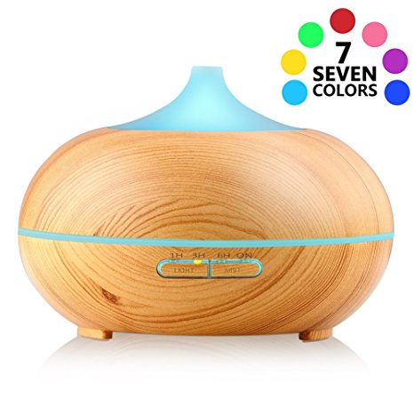 Three-T 300ml Wood Grain Essential Oil Diffuser 7 Color Changing LED lights Waterless Auto Shut Off