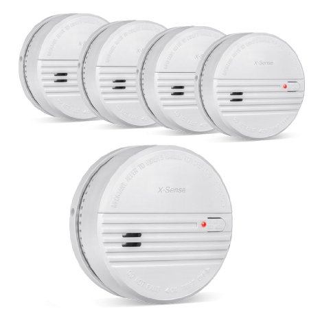 X-Sense DS21 Battery-Powered Home Smoke Detector Fire Alarm with Photoelectric Sensor; Easy Installation [5-Pack]