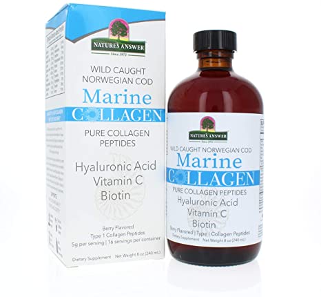 Nature's Answer Marine Collagen Liquid | Wild Caught Norweigen Cod | Pure Collagen Peptides with Hyaluronic Acid & Biotin | Supports Healthy Hair, Skin, Nails, Bones & Joints | Gluten-Free 8oz