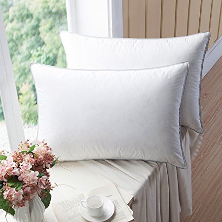WENERSI Premium White Goose down Pillow with Feather blended (2-pack, Queen Soft) 100% Cotton Shell