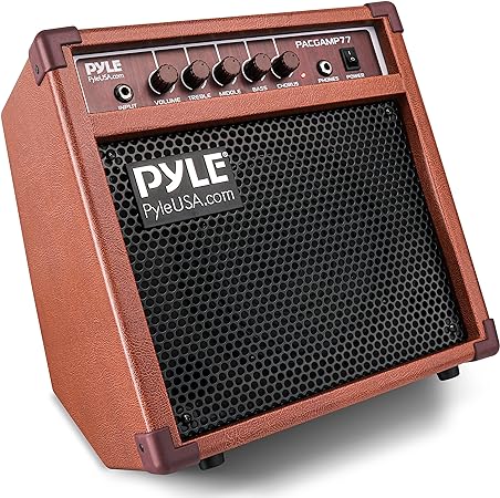 Acoustic Electric Guitar Amplifier, 15 Watt Portable Mini Amp with Chorus, Volume, Bass, Middle, and Treble Knobs, Headphone Output, Small 8 Inch Speaker for Practice and Portability