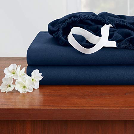 Empyrean Bedding 14" - 16" Deep Pocket Fitted Sheet – Hotel Luxury Silky Soft Double Brushed Microfiber Sheet – Hypoallergenic Wrinkle Free Cooling Deep Pocket Bed Sheet, Set of 2 Queen - Navy