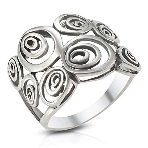MIMI Sterling Silver Wide Geometric Spiral Swirl Ring