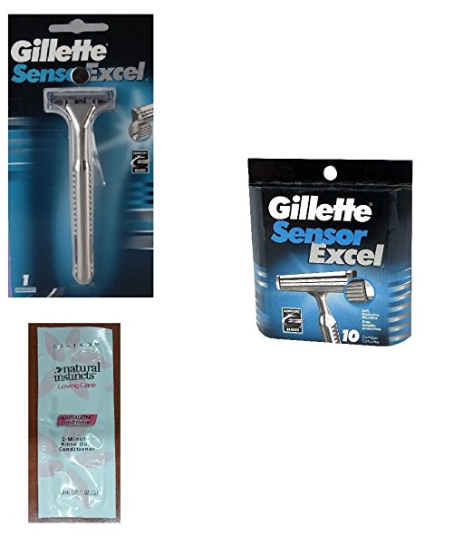 Sensor Excel Razor Handle w/ 1 Refill Blade   Sensor Excel Refill Razor Blade Cartridges, 10 Ct. (Packaging May Vary) with FREE Loving Color trial size conditioner