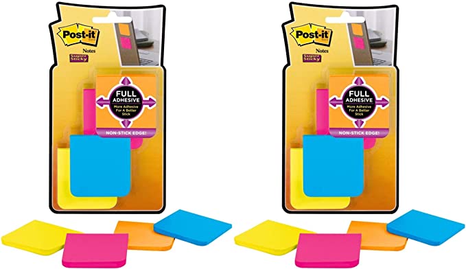 Post-it Super Sticky Full Adhesive Notes, 2X Sticking Power, 2 in x 2 in Size, Rio de Janeiro Collection, 8 Pads/Pack (F220-8SSAU) Pack of 2