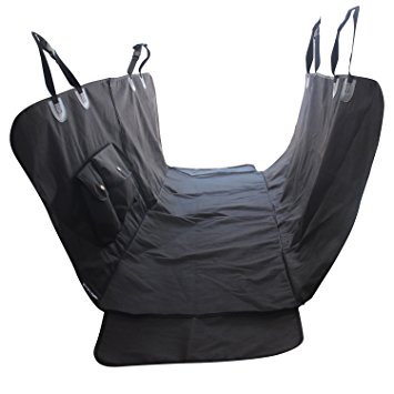 Dog Car Seat Covers, EVELTEK Universal Fit Waterproof Nonslip and Machine-Washable Pet Hammock for Cars, SUV, Vans & Trucks, With Side Flaps, Pockets and Hammock Front Zipper Design - Black