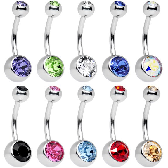 Body Candy 10 Piece Stainless Steel Assorted Colors Belly Ring Pack Created with Swarovski Crystals