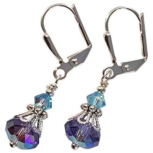 Swarovski Crystal Tanzanite and Aquamarine Vintage Earrings - Handmade