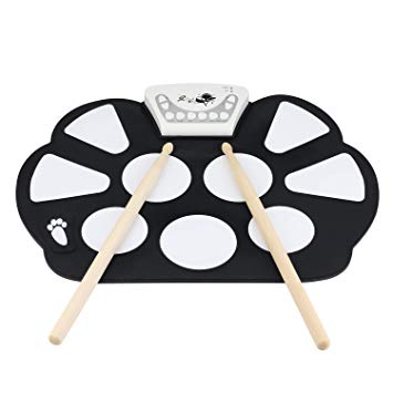 Vazussk Portable USB Electronic Roll up Drum Pad Kit Silicon Foldable Drum Set with Stick Foot Switch Pedal