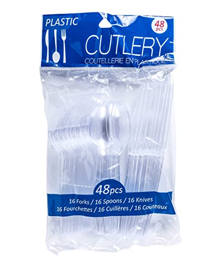 Jacent 48 Count Disposable Clear Plastic Cutlery Set, Forks Knives and Spoons