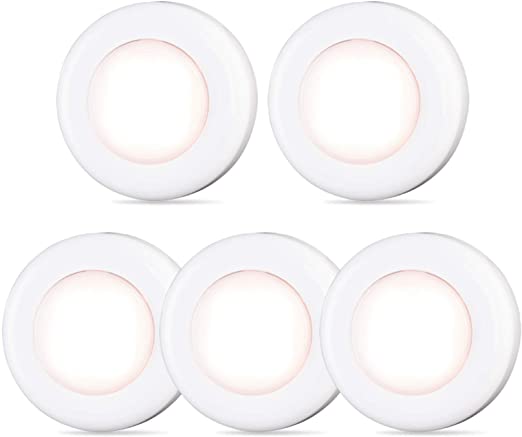 Tap Light, Push Light, STAR-SPANGLED 4 LED Touch Light, Closet Light Battery Powered, Stick-on Anywhere Puck Lights with New Strong Adhesive for Cabinet, Classroom, Bedroom, Kitchen (Warm White, 5 Pack)