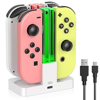 FastSnail Charging Dock for Nintendo Switch for Joy Con & OLED Model Controller with Lamppost LED Indication, Pro Controllers Charger Stand Station Compatible with Joycons with Charging Cable White
