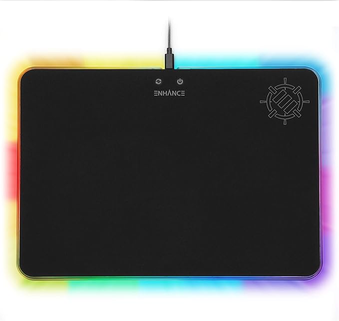 ENHANCE Large LED Gaming Mouse Pad with Fabric Surface - Hard Mouse Mat with 7 RGB Colors & 2 Lighting Effects, Brightness Controls, & Precision Tracking for eSports - Black Fabric