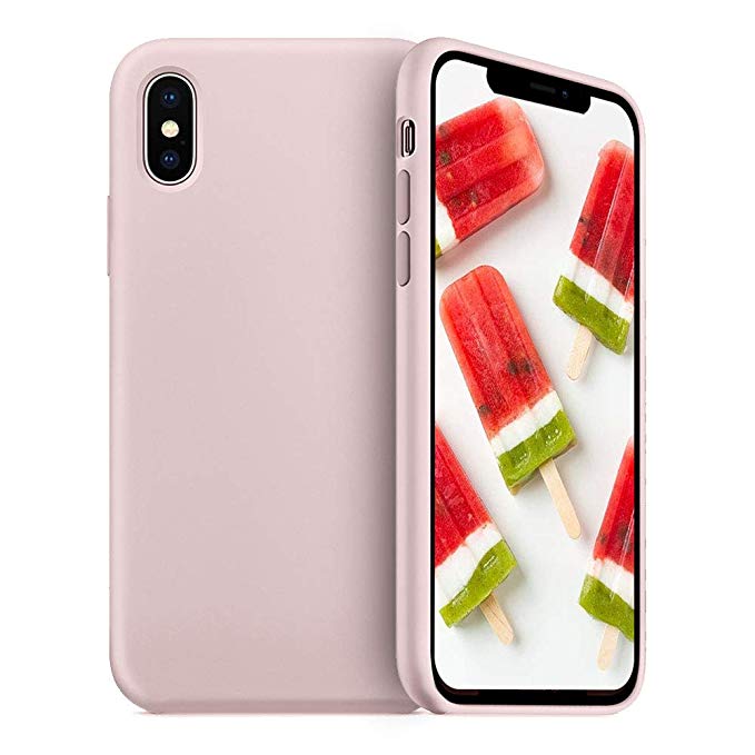 JAZ iPhone XS Max Case Ultra Slim Liquid Silicone Gel Rubber Shockproof Case Cover with Soft Microfiber Cloth Lining Cushion Compatible iPhone XS Max 6.5 inch (2018) - Sand Pink