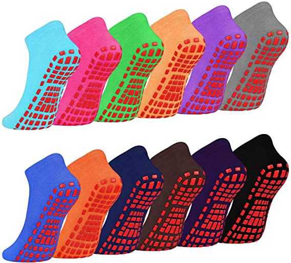 Cooraby 12 Pairs Multi Color Sticky Grippers Socks Fall Winter Warm Anti-slip Yoga Socks for Women Non-slip Socks for Fitness Pilates Ballet Yoga Thank You Gifts