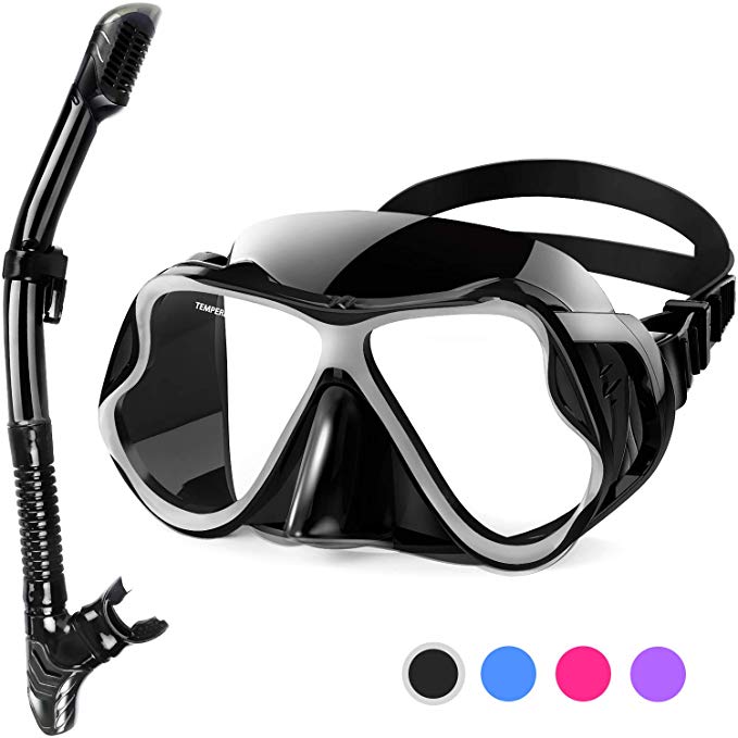 Greatever 2019 Newest Dry Snorkel Set,Panoramic Wide View,Anti-Fog Scuba Diving Mask,Easy Breathing and Professional Snorkeling Gear for Adults