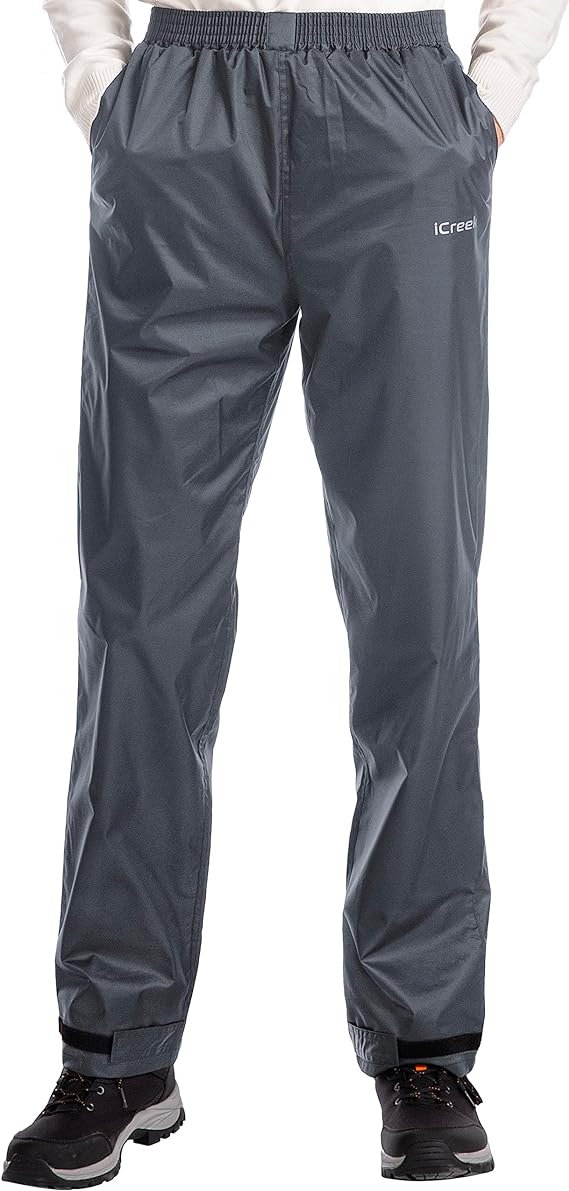 iCreek Men's Rain Pants Waterproof Over Pants Windproof Lightweight Hiking Pants Work Rain Outdoor for Golf, Fishing