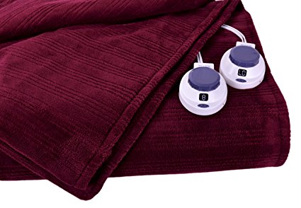 Soft Heat Ultra Micro-Plush Low-Voltage Electric Heated Triple-Rib Queen Size Blanket, Garnet Red