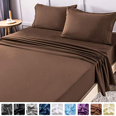 LIANLAM Queen Bed Sheets Set - Super Soft Brushed Microfiber 1800 Thread Count - Breathable Luxury Egyptian Sheets 16-Inch Deep Pocket - Wrinkle and Hypoallergenic-4 Piece(Queen, Brown)