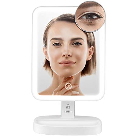 Lavany LED Illuminated Cosmetic Mirror, Lighted Makeup Mirror with 10x Magnification Vanity Mirror, Bright & Dimmable Natural Light, 180° Rotation