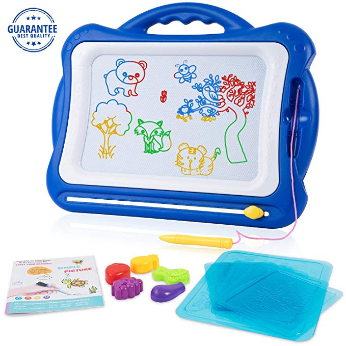 SGILE Magnetic Board with Stamps Sketch Boards and Album for Kids, Erasable Colorful Scribble Board, Toddlers Magna Doodles Writing Pad Learning toys, 42×33.5cm, Blue