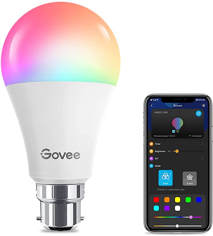 Govee Alexa LED Bulb, Smart WiFi RGBWW Light Bulb B22, 9W 60W Equivalent with APP Control & Voice Control, Works with Alexa & Google Assistant, No Hub Required, Lighting Bulb for Bedroom Living Room