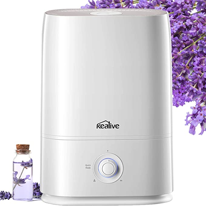 kealive Humidifiers for Bedroom, Professional Cool Mist Humidifier with Essential Oils Tray, 5L/1.3Gal, 26db Whisper Quiet, Adjustable Mist Output, Auto-Shut Off for Baby Room, 360° Nozzle, 50 Hours